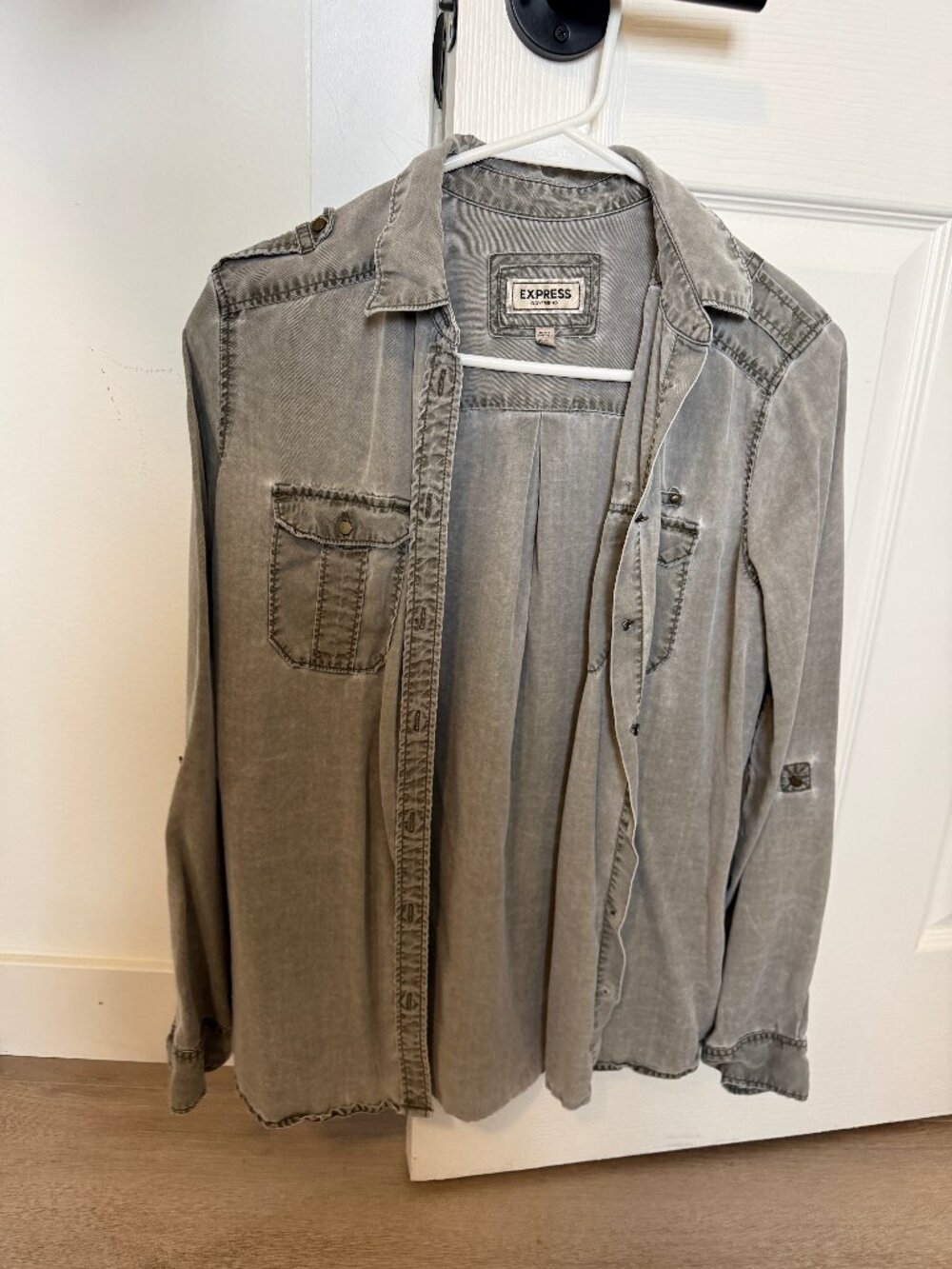 Express Boyfriend Grey Washed Utility Shirt